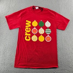McDonalds Tshirt Mens Small Red Crew Christmas Holiday Ornament Graphic Tee